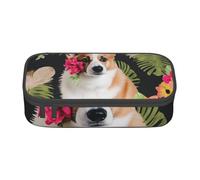 BNVSADC Tropical Flower and Corgi Printed Pencil Case Cute Pencil Box Bag Pen Pouch Office School Stationery Organizer for School Travel Work