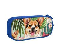 BNVSADC Tropical Flower and Corgi Printed Pencil Case Large Pen Bag Cute Pencil Box Pouch Office School Stationery Organizer for Girls Boys, Blue