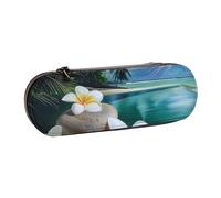 BNVSADC Tropical Flower and Zen Stone Printed Leather Pencil Pen Case & Makeup Bag - Stylish Hard Shell Pencil Bag Stationery Organizer Pouch for School Office Travel