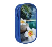 BNVSADC Tropical Flower and Zen Stone Printed Pencil Case for Girls Boys, Large Capacity Pencil Pouch Cute Pencil Box Adult Makeup Bag with 2 Compartments, Blue