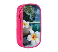 BNVSADC Tropical Flower and Zen Stone Printed Pencil Case for Girls Boys, Large Capacity Pencil Pouch Cute Pencil Box Adult Makeup Bag with 2 Compartments, Pink