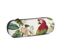BNVSADC Tropical Flower Leaf Parrot Printed Leather Pencil Pen Case & Makeup Bag - Stylish Hard Shell Pencil Bag Stationery Organizer Pouch for School Office Travel