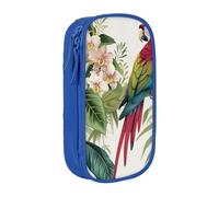 BNVSADC Tropical Flower Leaf Parrot Printed Pencil Case for Girls Boys, Large Capacity Pencil Pouch Cute Pencil Box Adult Makeup Bag with 2 Compartments, Blue