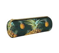 BNVSADC Tropical Fruit Pineapple Printed Round Pencil Case Leather Pencil Pouch Cute Stationery Pencil Pen Bag for School Office Travel
