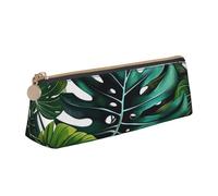 BNVSADC Tropical Leaves Printed Triangle Pencil Case Leather Pencil Pouch Cute Stationery Pencil Pen Bag for School Office Travel
