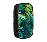BNVSADC Tropical Palm Leaves Printed Pencil Case for Girls Boys, Large Capacity Pencil Pouch Cute Pencil Box Adult Makeup Bag with 2 Compartments, Black