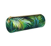 BNVSADC Tropical Palm Leaves Printed Round Pencil Case Leather Pencil Pouch Cute Stationery Pencil Pen Bag for School Office Travel