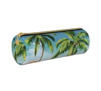 BNVSADC Tropical Palm Tree Printed Round Pencil Case Leather Pencil Pouch Cute Stationery Pencil Pen Bag for School Office Travel