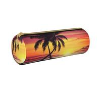 BNVSADC Tropical Palm Tree Printed Round Pencil Case Leather Pencil Pouch Cute Stationery Pencil Pen Bag for School Office Travel