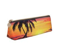 BNVSADC Tropical Palm Tree Printed Triangle Pencil Case Leather Pencil Pouch Cute Stationery Pencil Pen Bag for School Office Travel