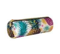 BNVSADC Tropical Pineapple Printed Round Pencil Case Leather Pencil Pouch Cute Stationery Pencil Pen Bag for School Office Travel