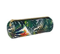 BNVSADC Tropical Summer Hawaiian Flower Palm Leaves Printed Round Pencil Case Leather Pencil Pouch Cute Stationery Pencil Pen Bag for School Office Travel