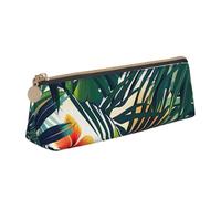 BNVSADC Tropical Summer Hawaiian Flower Palm Leaves Printed Triangle Pencil Case Leather Pencil Pouch Cute Stationery Pencil Pen Bag for School Office Travel