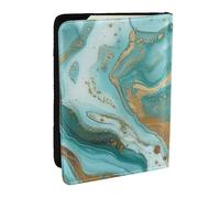 BNVSADC Turquoise Gold Marble Printed Passport Holder Travel PU Leather Passport Cover Case Organiser for Men Women, 6.5 inch