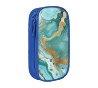 BNVSADC Turquoise Gold Marble Printed Pencil Case for Girls Boys, Large Capacity Pencil Pouch Cute Pencil Box Adult Makeup Bag with 2 Compartments, Blue