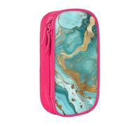 BNVSADC Turquoise Gold Marble Printed Pencil Case for Girls Boys, Large Capacity Pencil Pouch Cute Pencil Box Adult Makeup Bag with 2 Compartments, Pink