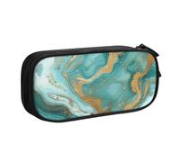 BNVSADC Turquoise Gold Marble Printed Pencil Case Large Pen Bag Cute Pencil Box Pouch Office School Stationery Organizer for Girls Boys, Black