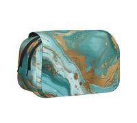 BNVSADC Turquoise Gold Marble Printed Print Flip Top Double Layer Pencil Case - Large Capacity School Supplies Organizer for Students, Kids, Teens, Artists, Travel & Office Use