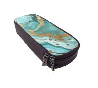 BNVSADC Turquoise Gold Marble Printed PU Leather Flip Pencil Case, Cute Pencil Box Pen Bag Stationery Organizer Makeup Bag for School Office Travel