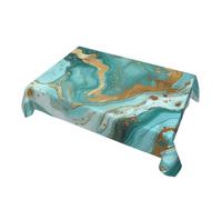BNVSADC Turquoise Gold Marble Printed Rectangle Tablecloth 183x137 CM, Water Resistant Polyester Table Cloth Decorative Fabric Table Covers for Kitchen Dining Table Parties Camping