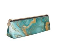 BNVSADC Turquoise Gold Marble Printed Triangle Pencil Case Leather Pencil Pouch Cute Stationery Pencil Pen Bag for School Office Travel