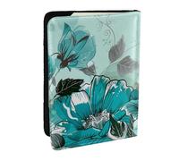 BNVSADC Turquoise Teal Floral Printed Passport Holder Travel PU Leather Passport Cover Case Organiser for Men Women, 6.5 inch