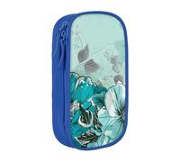 BNVSADC Turquoise Teal Floral Printed Pencil Case for Girls Boys, Large Capacity Pencil Pouch Cute Pencil Box Adult Makeup Bag with 2 Compartments, Blue