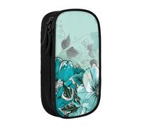 BNVSADC Turquoise Teal Floral Printed Pencil Case for Girls Boys, Large Capacity Pencil Pouch Cute Pencil Box Adult Makeup Bag with 2 Compartments, Black