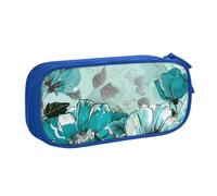 BNVSADC Turquoise Teal Floral Printed Pencil Case Large Pen Bag Cute Pencil Box Pouch Office School Stationery Organizer for Girls Boys, Blue