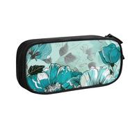 BNVSADC Turquoise Teal Floral Printed Pencil Case Large Pen Bag Cute Pencil Box Pouch Office School Stationery Organizer for Girls Boys, Black