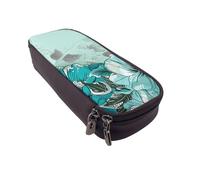 BNVSADC Turquoise Teal Floral Printed PU Leather Flip Pencil Case, Cute Pencil Box Pen Bag Stationery Organizer Makeup Bag for School Office Travel