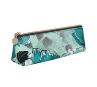 BNVSADC Turquoise Teal Floral Printed Triangle Pencil Case Leather Pencil Pouch Cute Stationery Pencil Pen Bag for School Office Travel