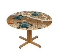 BNVSADC turtles on the beach Printed Round Tablecloth with Elastic Edged, M(138CM Diameter), Kitchen Water Resistant Fabric Table Cloth Dining Table Decoration Table Covers