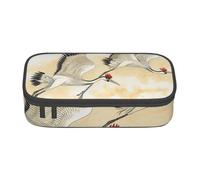 BNVSADC Two Japanese Cranes Flying Traditional Painting Printed Pencil Case Cute Pencil Box Bag Pen Pouch Office School Stationery Organizer for School Travel Work