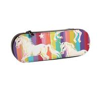 BNVSADC Unicorns On Colorful Stripes Printed Leather Pencil Pen Case & Makeup Bag - Stylish Hard Shell Pencil Bag Stationery Organizer Pouch for School Office Travel