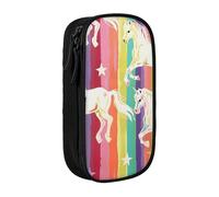 BNVSADC Unicorns On Colorful Stripes Printed Pencil Case for Girls Boys, Large Capacity Pencil Pouch Cute Pencil Box Adult Makeup Bag with 2 Compartments, Black