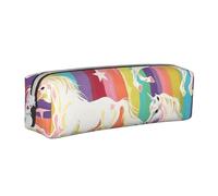 BNVSADC Unicorns On Colorful Stripes Printed Pencil Case Leather Pencil Pouch Cute Stationery Pencil Pen Bag with Zipper for School Office Travel