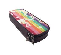 BNVSADC Unicorns On Colorful Stripes Printed PU Leather Flip Pencil Case, Cute Pencil Box Pen Bag Stationery Organizer Makeup Bag for School Office Travel