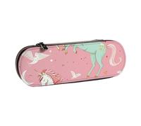 BNVSADC Unicorns Pink Printed Leather Pencil Pen Case & Makeup Bag - Stylish Hard Shell Pencil Bag Stationery Organizer Pouch for School Office Travel