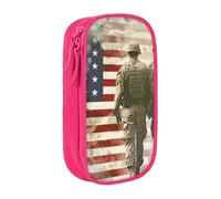 BNVSADC US Military Soldiers Patriotic Memorial Day Printed Pencil Case for Girls Boys, Large Capacity Pencil Pouch Cute Pencil Box Adult Makeup Bag with 2 Compartments, Pink