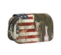 BNVSADC US Military Soldiers Patriotic Memorial Day Printed Print Flip Top Double Layer Pencil Case - Large Capacity School Supplies Organizer for Students, Kids, Teens, Artists, Travel & Office Use