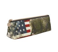 BNVSADC US Military Soldiers Patriotic Memorial Day Printed Triangle Pencil Case Leather Pencil Pouch Cute Stationery Pencil Pen Bag for School Office Travel