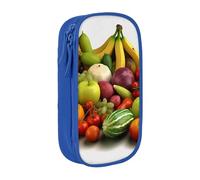 BNVSADC Variety Fresh Vegetables Fruits Printed Pencil Case for Girls Boys, Large Capacity Pencil Pouch Cute Pencil Box Adult Makeup Bag with 2 Compartments, Blue