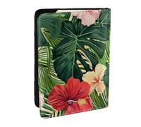 BNVSADC Vegetation Leaves with Hibiscus Flowers Printed Passport Holder Travel PU Leather Passport Cover Case Organiser for Men Women, 6.5 inch