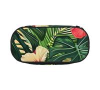 BNVSADC Vegetation Leaves with Hibiscus Flowers Printed Pencil Case Cute Pencil Bag Pen Pouch Large Stationery Organizer Makeup Bag for Teen Boys Girls School Students Office