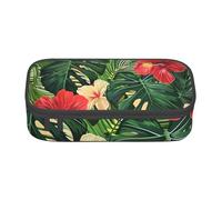 BNVSADC Vegetation Leaves with Hibiscus Flowers Printed Pencil Case Cute Pencil Box Bag Pen Pouch Office School Stationery Organizer for School Travel Work