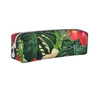 BNVSADC Vegetation Leaves with Hibiscus Flowers Printed Pencil Case Leather Pencil Pouch Cute Stationery Pencil Pen Bag with Zipper for School Office Travel