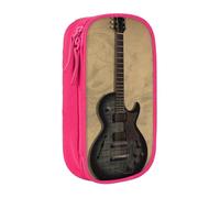 BNVSADC Vintage Musical Guitar Printed Pencil Case for Girls Boys, Large Capacity Pencil Pouch Cute Pencil Box Adult Makeup Bag with 2 Compartments, Pink