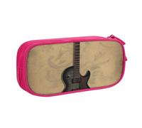BNVSADC Vintage Musical Guitar Printed Pencil Case Large Pen Bag Cute Pencil Box Pouch Office School Stationery Organizer for Girls Boys, Pink