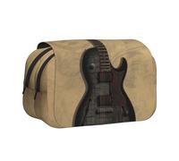 BNVSADC Vintage Musical Guitar Printed Print Flip Top Double Layer Pencil Case - Large Capacity School Supplies Organizer for Students, Kids, Teens, Artists, Travel & Office Use